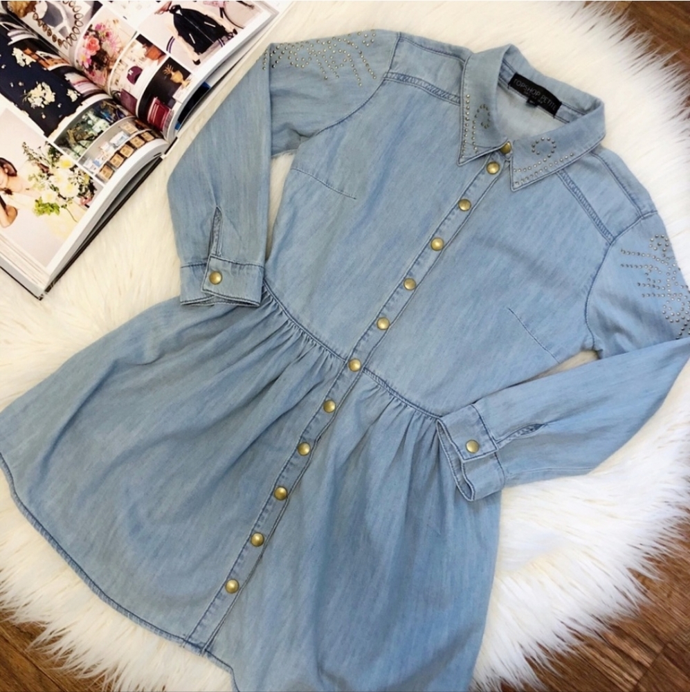 Topshop Denim Embellished Snap Dress